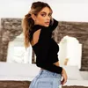 Dames T-shirt Damesmode Casual Lente Herfst Lange Mouw Holle Stijlvolle Hoge Kraag Pullover Crop Tops Backless T-shirts Zwart Bei