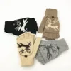 Five Fingers Gloves 1 Pairs Christmas Deer Snow Print Twist Knit Elastic With Cover Half Finger Warm ThickenFingerless
