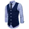 Mens Slim Fit Único Breasted Terno Colete Marca Vestido Formal Business Colete Colete Homens Cor Sólida Gilet Homme 211120