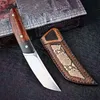 Offre spéciale Couteau droit de survie haut de gamme M390 Tanto Point Satin Blade Full Tang Desert Ironwood + Manche en fibre de carbone avec cuir She