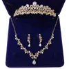 Crystal Bridal Jewelry Sets with Tiaras Luxury Rhinestone Wedding Crowns Necklace Earrings Set Bride African Beads