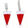 12pcs Mini Christmas Hat Cutlery Bags Bottle Covers Fork Organisers Tableware Holder Silverware Storage for Home