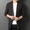 Herrtröjor 2021 Hösttröja Koreanska Mode Ungdom Stilig Svart Solid Färg Cardigan Coat Långärmad Rekommenderad