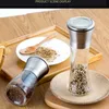 2Pcs/Set Manual Salt Grinder Set With Metal Stand Stainless Steel Pepper Mill Shaker Black Cooking Tools 210712