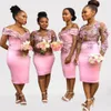 Pochwa kolan -długość różu na ramię druhna sukienka 3D kwiatowa koronkowa aplikacja afrykańska junior Maid of Honor Wedding Guest Party SI295O
