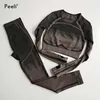 Peeli 2 PC Sports Set Seo Seamless Yoga Sport Suit para mujeres de manga larga Gym Crop Top Leggings de cintura alta Fitness 210813