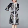 Wysokiej jakości Spring Vintage Dres Z Długim Rękawem Wyłącz Kołnierz Talii Sashes Single Breasted Floral Print D 210531