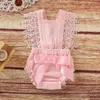 Sommar Baby Girl's Lace Decor Tie-up Bodysuit One Pieces Rompers Five Colors Girl Clothes 210528