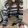 Jumpers Pullovers Thin Loose Long Sleeve O Neck Striped Knitted Sweater Irregular Hole Korean Chic Sweet Crop Tops Pull Gentle 210610