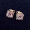 Kolki Diamentowe CZ Rose Gold do Pandora Clear Square Sparkle Halo Studs 925 Srebrne kolczyki z oryginałem202c