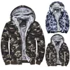 Hommes sweat à capuche camouflage hiver chaud polaire pull avec fermeture éclair veste vêtements d'extérieur manteau manteaux à capuche grande taille