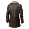PU кожаная куртка мужчина длинный стиль твердой мужской уличной одежды флисовая повседневная мужская одежда портирует погружные кожаные пальто для одежды 2111111
