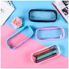 PVC Pencil Bag Zipper Pouch School Students Clear Transparent Waterproof Plastic PVC Storage Box Pen Case DH8575