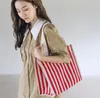الكورية مخطط حقيبة اليد قماش المرأة حقيبة تسوق الخضروات تحمل أكياس الغداء 4 اللون DD152