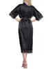 High Quality Black Women Silk Rayon Robe Sexy Long Lingerie Sleepwear Kimono Yukata Nightgown Plus Size S M L XL XXL XXXL A-050 211101