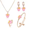 Earrings & Necklace Pink Cute Cartoon Mouse Gold Plated Copper 4 Piece Set Bracelet Ring Jewelry Children'S