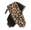 Five Fingers Gloves Women'a Natural Sheepskin Leather Leopard Print Driving Glove Lady's Fashion Genuine Suede Zipper Motorcycle R617