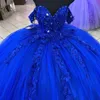 Fora do ombro Quinceanera vestido vestido de baile 2022 Apliques de flores Flores de festas de festas longas de contas