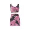 SeamlSport Yoga Set Women FitnWorkout Sets 2 Piece U-shaped Tie-dyed Tank Shorts Yoga Outfits FitnSports Suit X0629