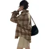 レディースジャケットレディースボタンダウンラペルシャツジャケット長い袖格子縞のプリント胸ポケットルーズコート韓国の肥厚ブラウス