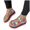 Sandals TELOTUNY Women's Fashion Casual Tie Dye Multicolor Platforms Wedges PU Hook&Loop Outdoor Summer Beach Shoes