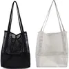Torba Na Zakupy Fashion Foldbara Promotion Girls Bag Canvas Reusable Hollow Beach Tote Mesh Black Shopping Bag
