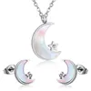 Moon Pendant Chain Necklace Earring Dubai Bridal Wedding Jewelry Sets For Women Stainless Steel Set