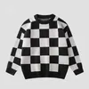 21fw мода черный белый шахматный свитер для мужчин женщин пары осень зима теплая решетка вязание пуловер высокая улица Crewneck кофты Tjmjywy579
