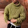 Turtleneck stickade pullovers tröja män höst vinter oversize flätade tröjor casual solid smal passform jumper stickare dra homme