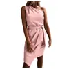 Casual Dresses Elegant Bandage Women One-Shoulder Sleeveless Tie Solid Color Dress Short Office Lady Longue Longue Femme