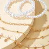 Beaded Strands Korean Imitation Pearl Bracelet Sets For Women MuItilayer Elegant Girls Fashion Vintage Heart Charm Chain Jewelry Fawn22