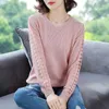 Stitching Lace Base Knitted Sweater Women Flowers Hollow Loose Round Neck Solid Color Casual Jumpers Female Spring 210914