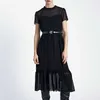 Vestido largo de mujer primavera moda flocado lunares manga corta Material transparente moderno señora vestidos negros 210602
