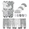 Unisex New Born Baby Boy Roupas Bodysuits + Calças + Chapéus + Luvas Bebé Girl Roupas Conjuntos de roupas de algodão 210309