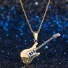 Pendant Necklaces Hip Hop Rock Style Glossy Stainless Steel Guitar Necklace For Men 2021 Trendy Male Jewelry