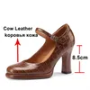 Meotina naturliga äkta läder extrema högklackade skor kvinnor plattform kvadratklackar spänne band damer skor aprikos storlek 43 210608