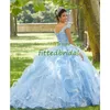 Abiti Quinceanera con spalle scoperte Fiori Abito da ballo gonfio Tulle arancione Corte dei treni Dolce 16 Festa di compleanno Ragazze Abiti da sposa Abito da sera