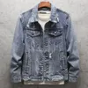 Chaquetas para hombres Parche de pájaro Diseños de flores Casual Denim Vintage Azul Slim Moda Hip Hop Abrigo Bordado Ropa exterior rasgada