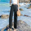 Casual Cotton Linen wide leg Beach pants bohemian loose female vintage high waist Solid color straight trouser 210915