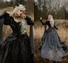 2021 Vintage Ortaçağ Gotik Gelinlik Gümüş Ve Siyah Renaissance Fantezi Victoria Vampirler Uzun Kollu Gelinlikler Dantelli Saten Dantel Vestidos AL9432