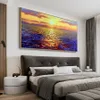 装飾的な壁アートモダンな抽象的な海の景色の夕日の油絵のキャンバスの手作りの写真ポスター贈り物、大きなサロン、家の装飾