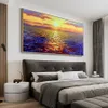 Decoratieve kunstmoderne abstracte zeegezichtschemer zonsondergang olieverfschilderij op canvas handgemaakte foto's posters geschenken voor woonkamer, grote salon, home decor