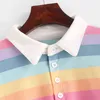 QRWR Polo Shirt Women Sweatshirt Long Sleeve Rainbow Color Ladies Hoodies With Button Striped Korean Style Sweatshirt Women 211109