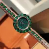 Classic Brand Geometric Purple Green Gem Watches Lady Rose Gold Stainless Steel Quartz Wristwatch Female Full Diamond Dial 25mm
