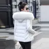 Avtagbar Fake Fur Fashion Slim Women Winter Jacket Bomull Vadderad Varm Tjockad Ladies Coat Short Down Parkas Womens Jackor 211007