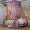 Hem Large Elegant Myggnät för Sommar Hängande Kid Beding Round Dome Bed Canopy Gardin Säng Tält med Nattljus 210316