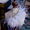 Witte veer hoofdband tiara mode kristal haar clip bruiloft bruids accessoires ornamenten voor bruid party hoofddeksel 210707