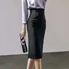 Элегантные дамы офисный карандаш юбка осень черная высокая талия на колене длина спины разрезов женской деловой работы 210603