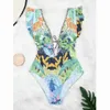 Zomer vrouwen badpak sexy Braziliaanse bikinis set push up monokini badmode bloemen boho strand badpak ruche 210621