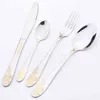 24Pcs Set di posate in oro vintage Set di stoviglie in acciaio inossidabile 18/10 Coltelli Forchette Cucchiaino da tè Posate da cucina Posate da tavola 211108